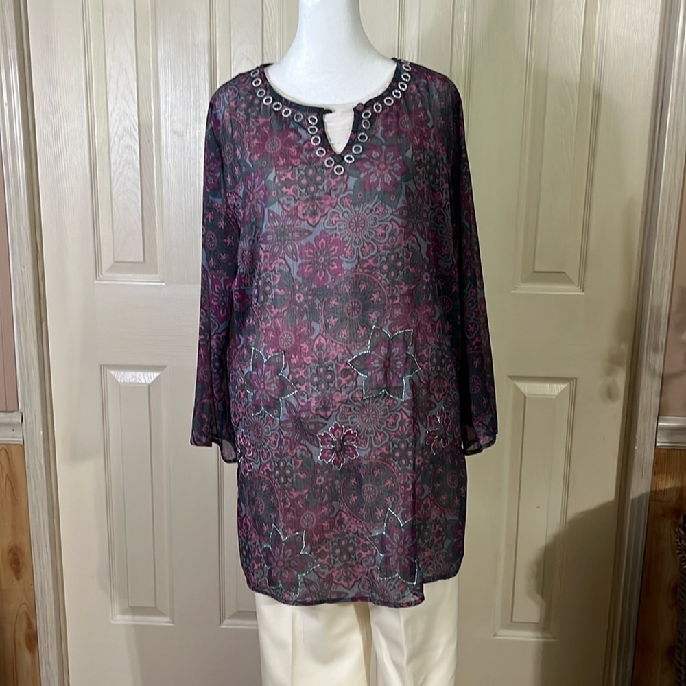 Audrey Mai Purple Floral tunic 3/4 Sleeve, Cover-up/blouse(344T)
